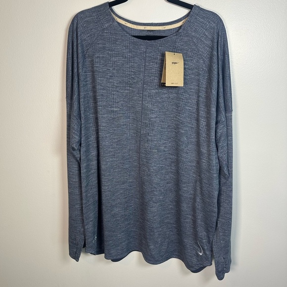 Nike Yoga Dri-Fit Men's Blue Heather Long Sleeve Shirt - Picture 1 of 7